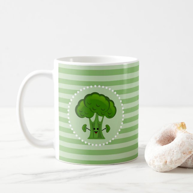 Taza De Café Broccoli verde feliz (Con donut)