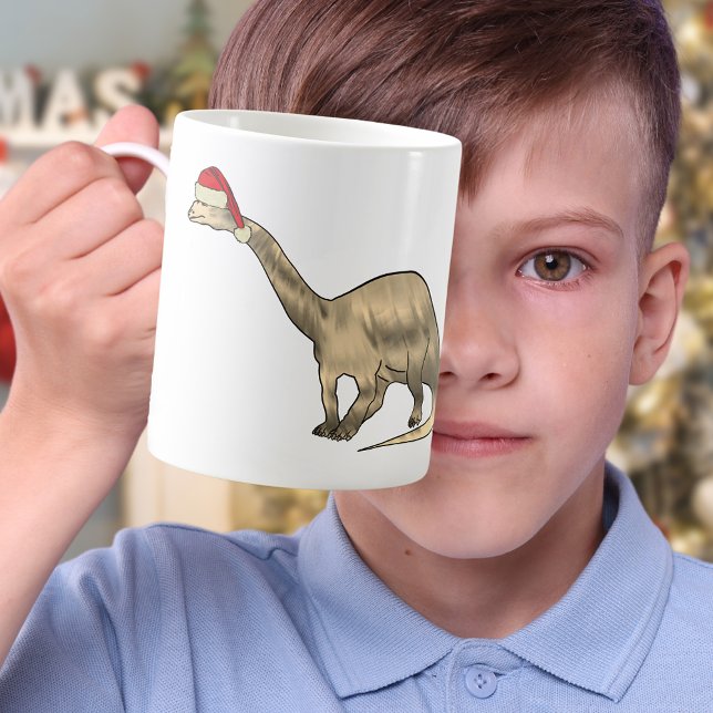 Taza De Café Brontosauro festivo Cute Santa Elf Xmas Dinosaurio (Christmas dinosaur brontosaurus wearing a santa hat coffee mugs for kids and adults that love dinos)