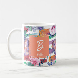 Taza De Café Brotes de pincel coloridos Monograma Mug Floral