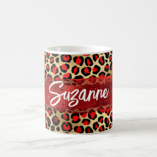Taza De Café Brotes de pincel de leopardo de oro rojo y Relieve