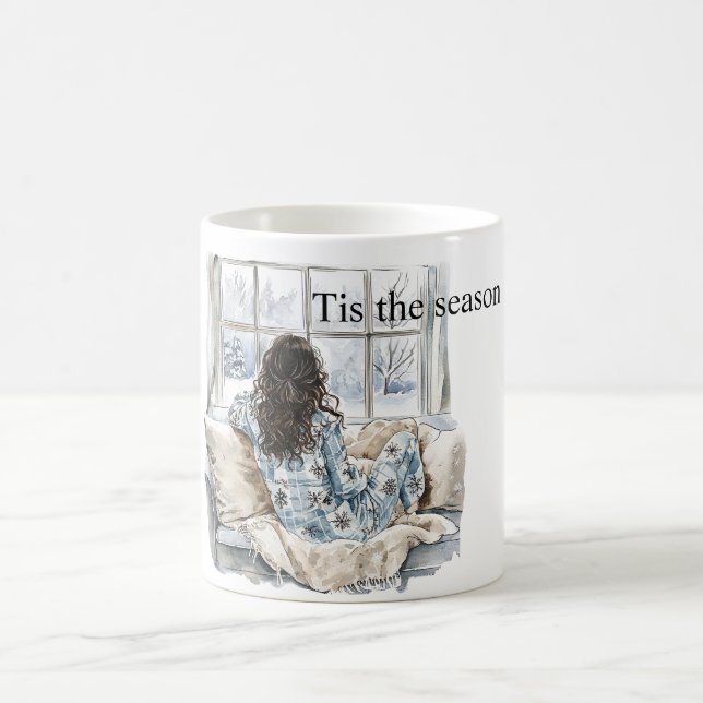 Taza De Café Brown Hair Girl Window Christmas (Centro)