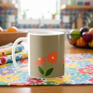 Taza De Café Brown Mug with Floral Design