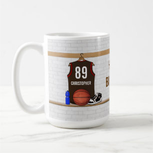 Taza De Café Brown personalizado y jersey rojo del baloncesto