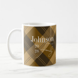 Taza De Café Brown Plaid Personalized Family Name Coffee Mug