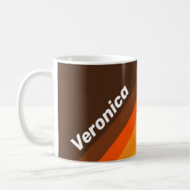 Taza De Café Brown Retro Stripes with Name