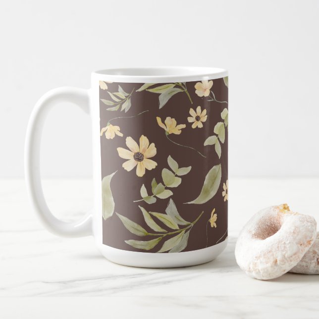 Taza De Café Brrown Whimsy Retro Floral  (Con donut)
