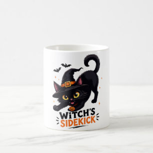 Taza De Café Bruja Adorable Gato Negro Compañero Halloween