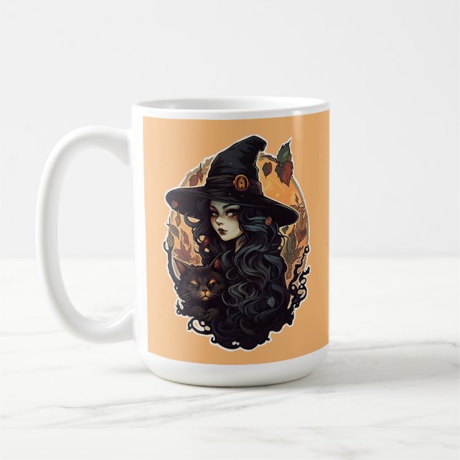 Taza De Café Bruja con la halloween del gato negro (Izquierda)