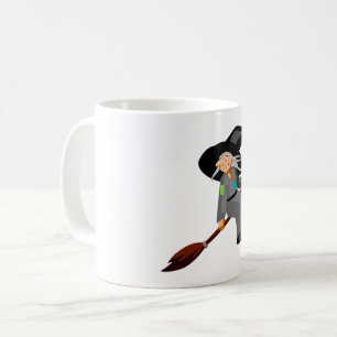 Taza De Café Bruja de Dibujos Animados Caprichosa Volando en Es
