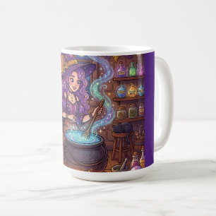 Taza De Café Bruja de dibujos animados haciendo poción de amor