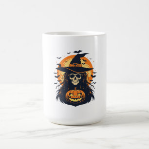 Taza De Café Bruja de Halloween Calavera con Jack O Lantern Cal