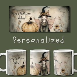 Taza De Café Bruja de Halloween de época vetusta personalizada,