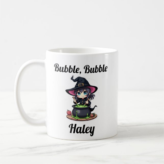 Taza De Café Bruja de Halloween personalizable linda (Izquierda)