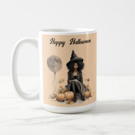 Taza De Café Bruja de Halloween y globo lunar completo
