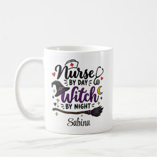 Taza De Café Bruja de Noche Enfermera de Día Halloween Personal