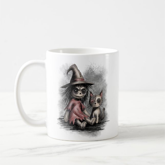 Taza De Café Bruja de trapo y gato (Izquierda)