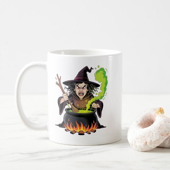 Taza De Café Bruja Enojada Halloween (Con donut)
