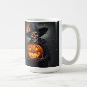 Taza De Café Bruja Esqueleto Con Calabaza Brillante Halloween �