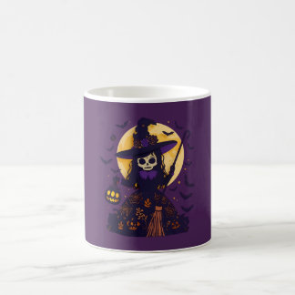 Taza De Café Bruja Esqueleto de Corte de Papel Luna Llena Hallo