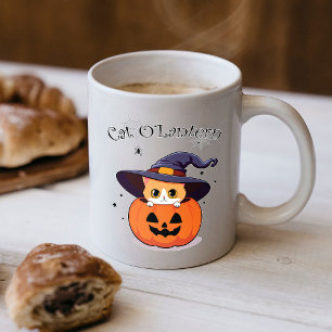 Taza De Café Bruja Gata Pelirroja Linda con Jack-O-Lantern de H