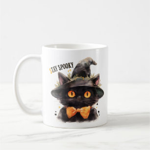 Taza De Café Bruja Gato Oscura con Corbatín de Halloween