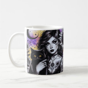 Taza De Café Bruja gótica celestial y gato negro