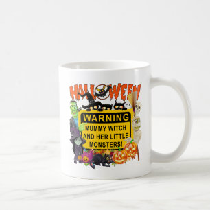 Taza De Café Bruja Momia y sus Pequeños Monstruos, Halloween