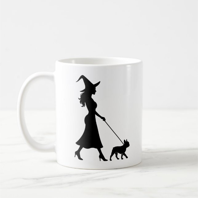 Taza De Café Bruja paseando Frenchie (Izquierda)