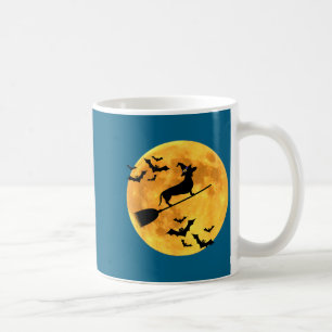 Taza De Café Bruja Perro Dachshund Halloween Luna Escoba Escobó