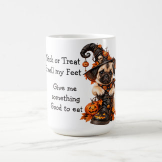 Taza De Café Bruja Pug Adorable Halloween Truco o Trato