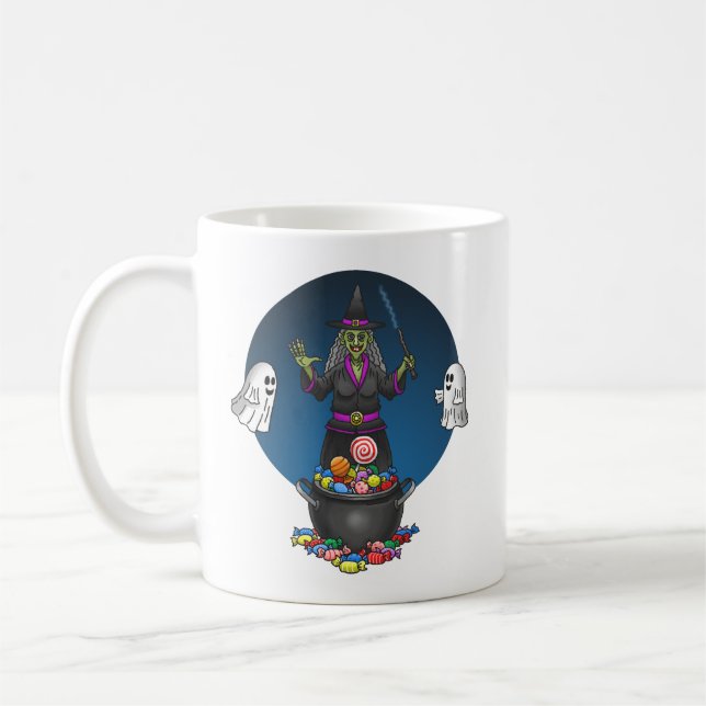 Taza De Café Bruja verde y truco de fantasmas o trata Halloween (Izquierda)