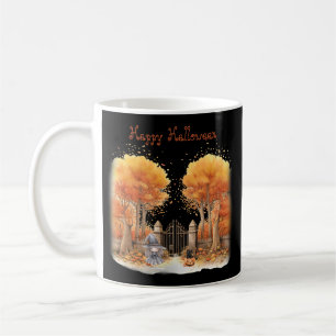Taza De Café Bruja y gato fuera de la puerta Halloween