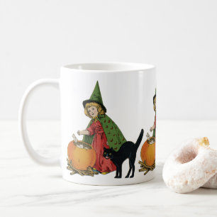 Taza De Café Bruja y gato vintage de Halloween, Ellen Clapsaddl