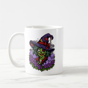 Taza De Café Bruja Zombie de Febrero con Gemas y Flores