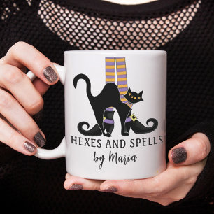 Taza De Café Brujas de Halloween Gato Negro Lindo Lindo Script 