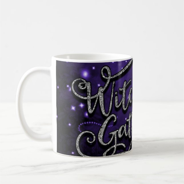Taza De Café Brujas reuniendo Halloween morado y negro damasco (Izquierda)