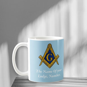 Taza De Café Brújula masónica azul y blanca
