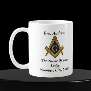 Taza De Café Brújula Masónica Francmasón Blanco y Negro