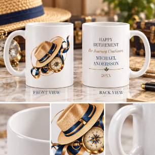Taza De Café Brújula Vintage Feliz Jubilación Navy Oro