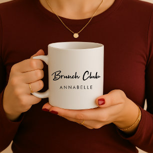 Taza De Café Brunch Club   Script manuscrito moderno de nombre