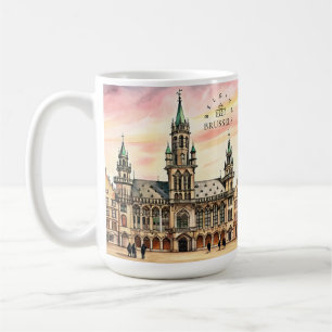 Taza De Café Bruselas Bélgica Acuarela Gran Palacio