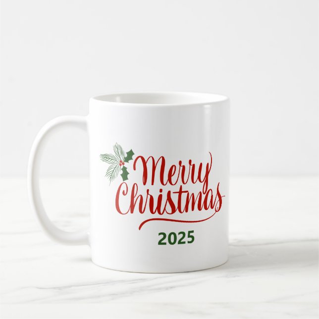 Taza De Café Brush Calligraphy Merry Christmas 2025 (Izquierda)