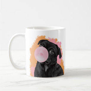 Taza De Café Bubblegum Brillante Negro Pug Rosa Y Naranja