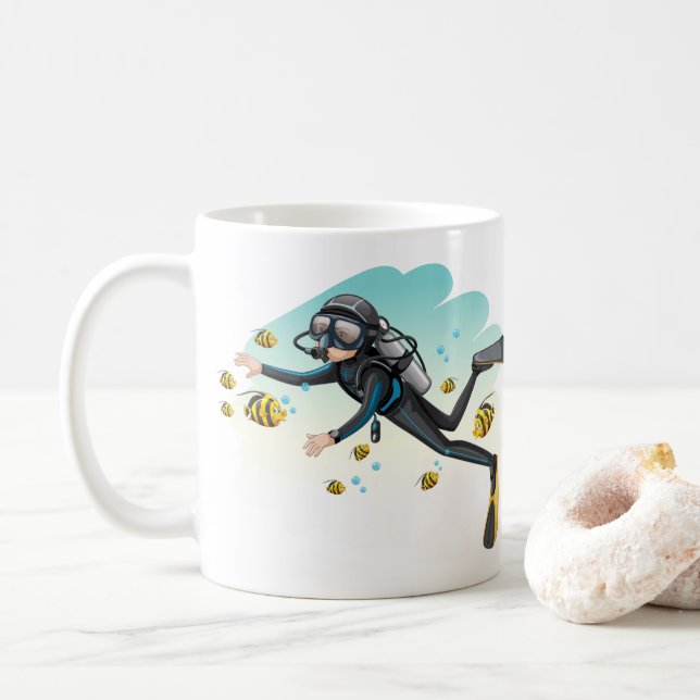 Taza De Café Buceador subacuático con los pescados (Con donut)