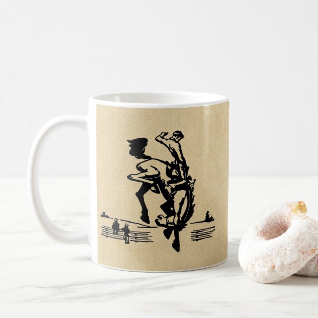 Taza De Café Bucking Bronco Horse and Rider (Con donut)