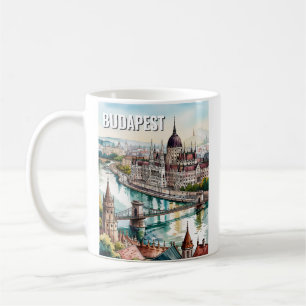 Taza De Café Budapest Hungría Parlamento Río Danubio Silueta