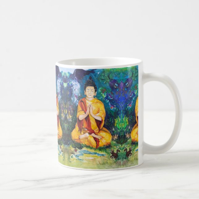 Taza De Café Buddhas Garden Meditate Pray Maureen Girard Tibet (Derecha)