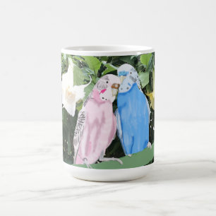 Taza De Café Budgerigar rosa y azul contra Angel Trumpets