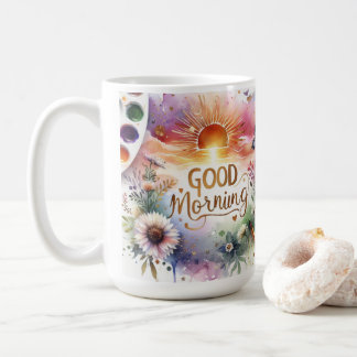Taza De Café buen día el arte del color del agua clásico Mug.