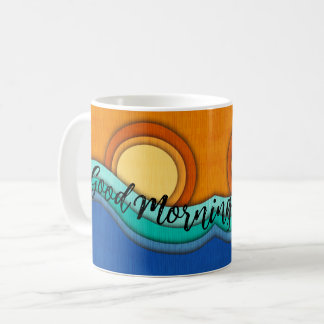 Taza de café Buen Día Sol Océano y Amanecer